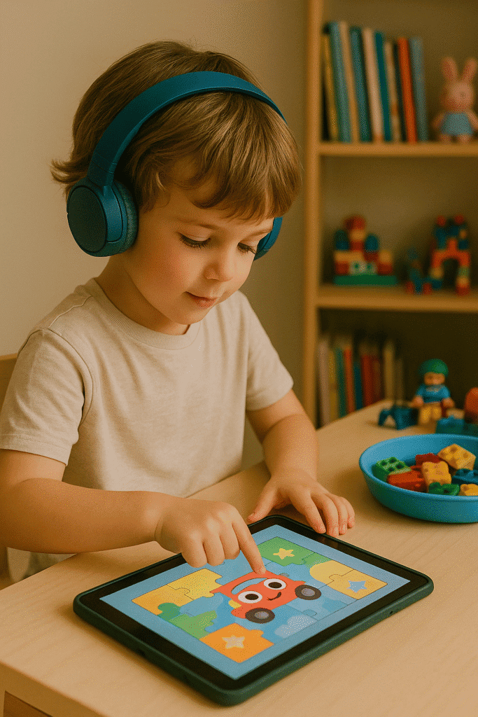 nilo con audifonos jugando con su ipad