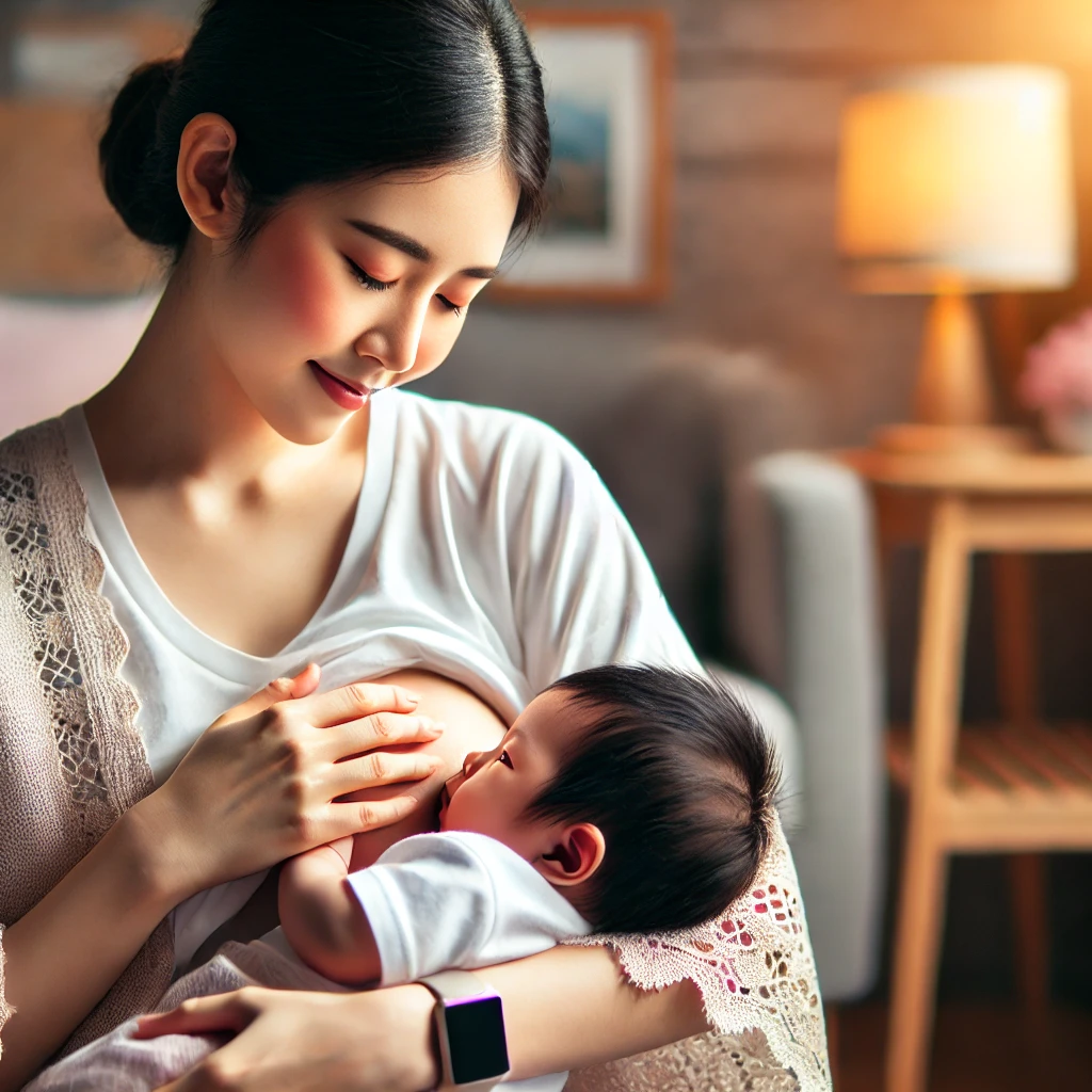 Madre amamantando a su bebé recién nacido, representando el vínculo y la nutrición proporcionada por la leche materna