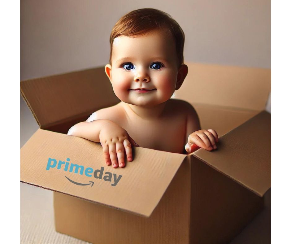 bebe saliendo de la caja de amazon prime day 