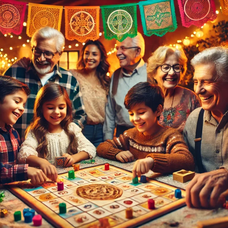 familia mexicana jugando juego de mesa